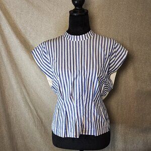 French Connection Womens XS White and Denim Flutter Sleeve Blouse Nautical Boho